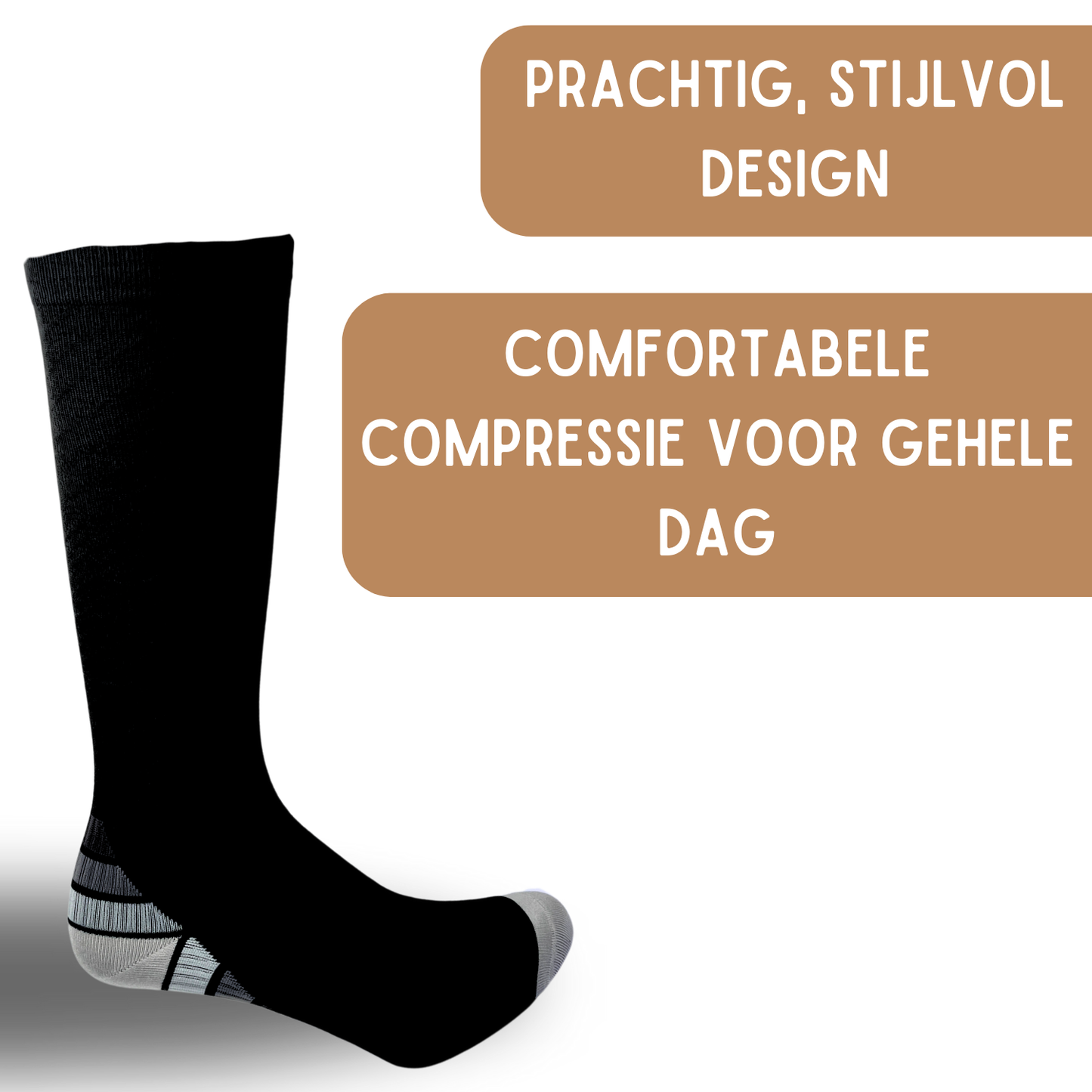 Compressiekousen - Premium Steunkousen – 1 Paar Zwart Grijs