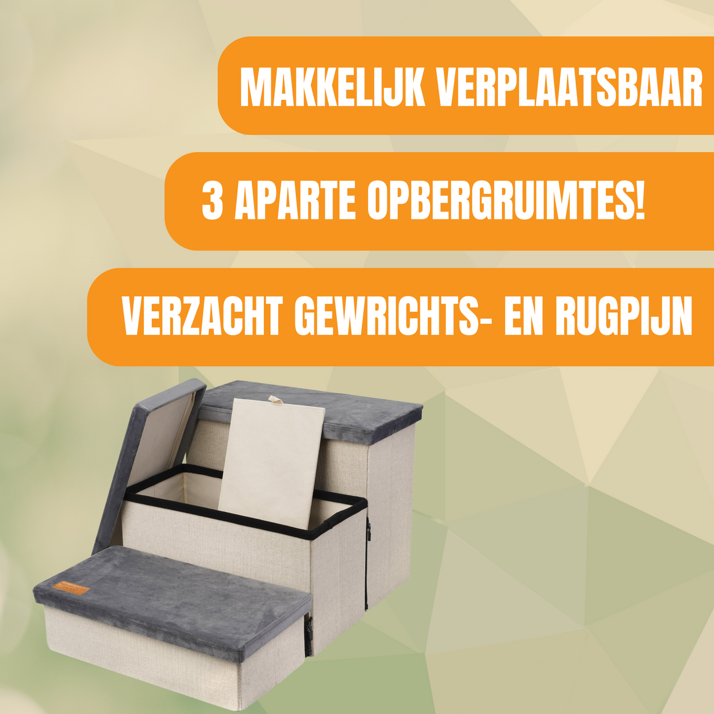 Hondentrap Stevig Model 2025 Met Opbergruimte - Trap Hond - tot 60 KG - Beige met grijs