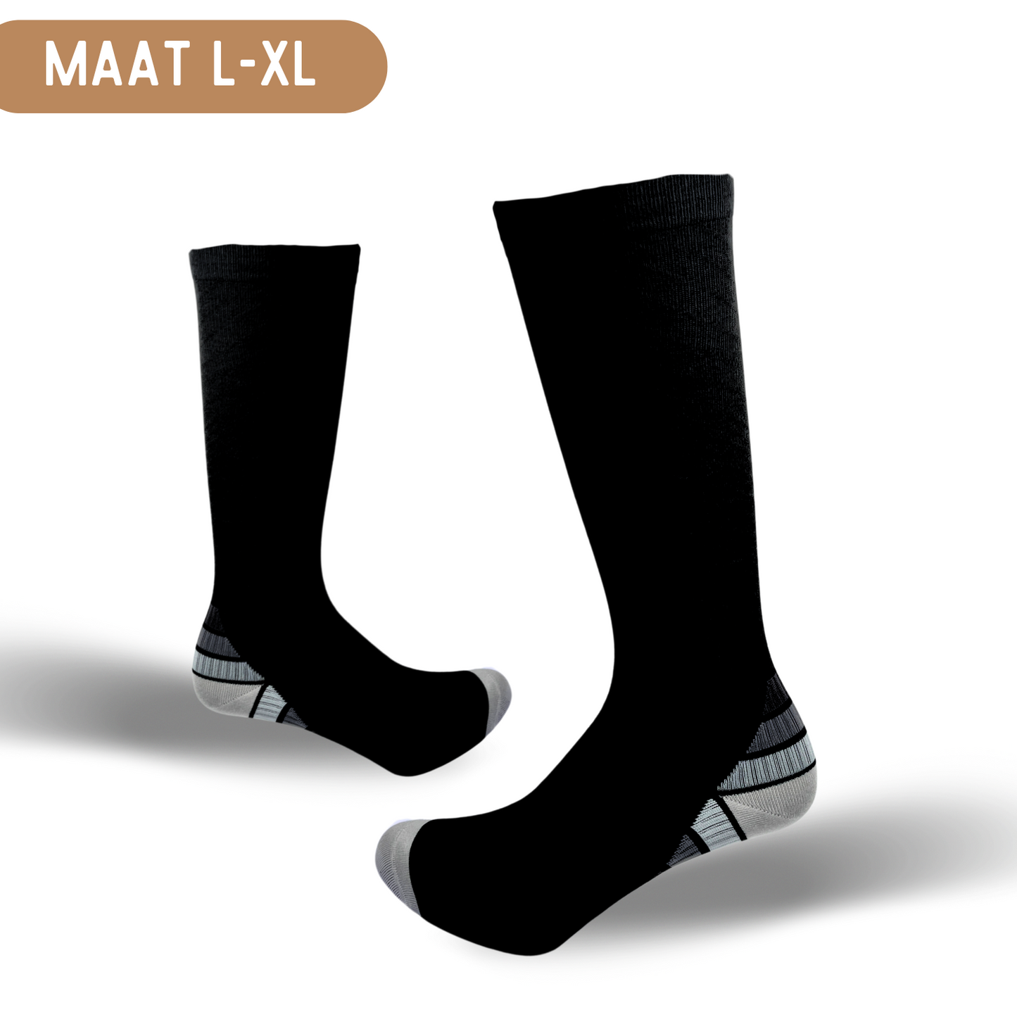 Compressiekousen - Premium Steunkousen – 1 Paar Zwart Grijs