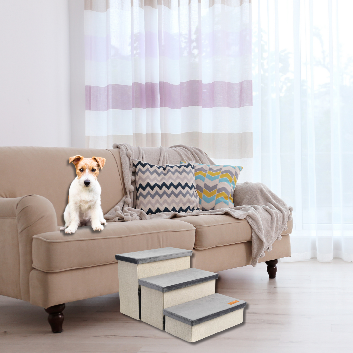 Hondentrap Stevig Model 2025 Met Opbergruimte - Trap Hond - tot 60 KG - Beige met grijs